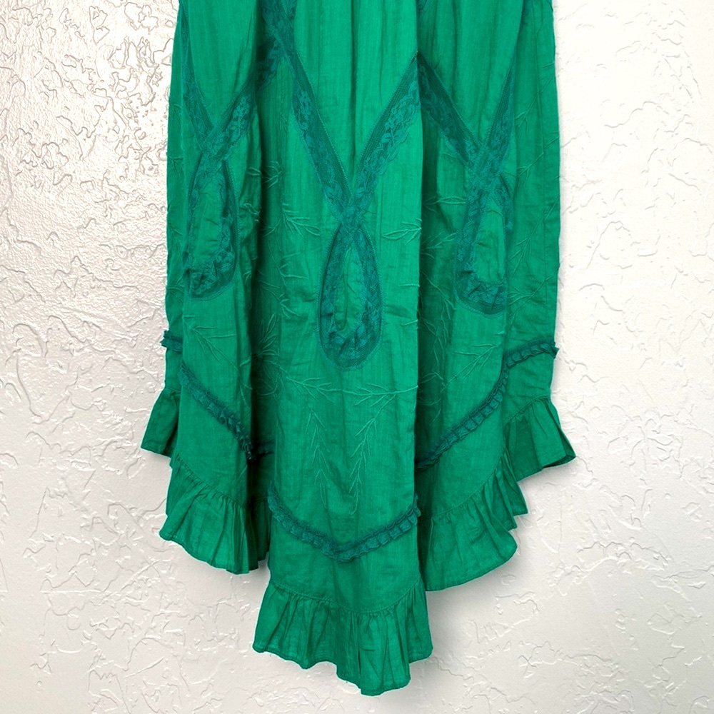 💚Free People💚Victorian Dreams Emerald Lace Eyelet Corset Dress - Picture 7 of 10
